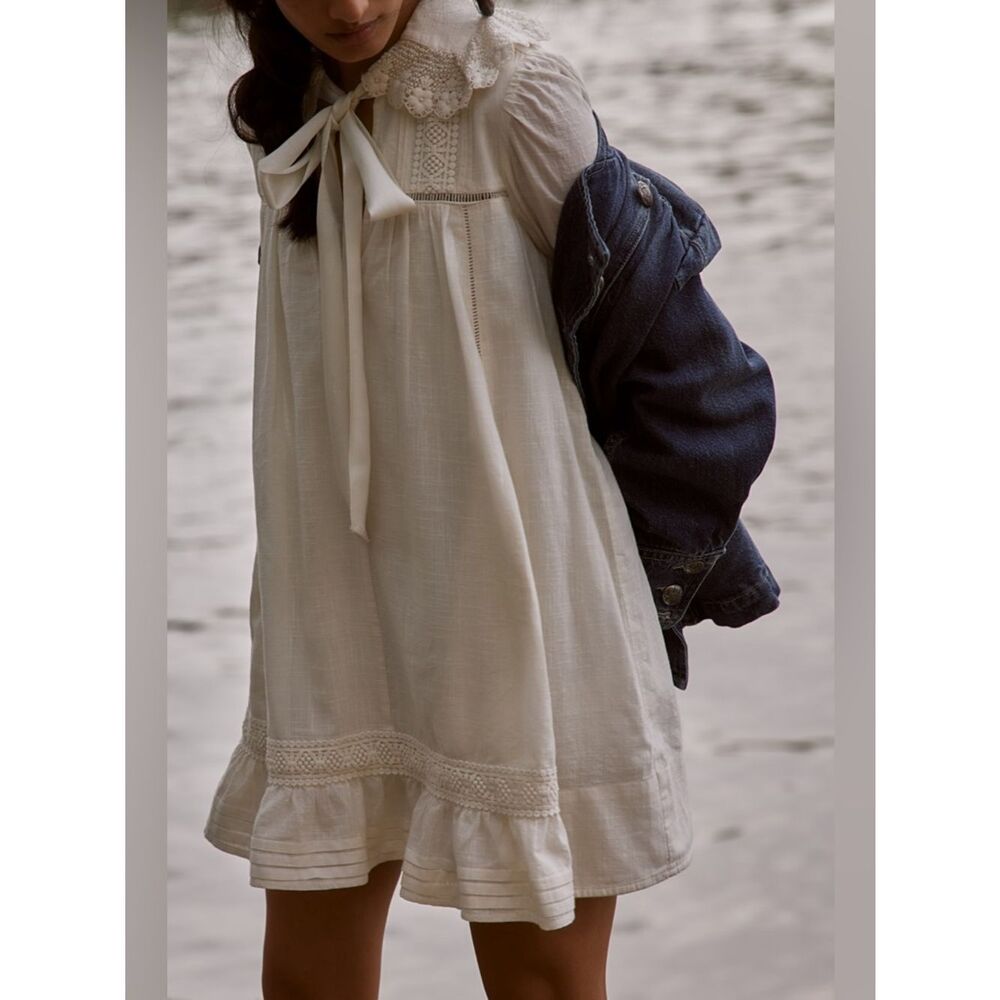 Free People Cream Long Sleeve Lace-Trim Dress - Picture 9 of 13